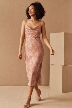 Anthropologie BHLDN Hutch Kinsey Slip Dress Silk Sheer Cowl Neck Sleeveless Midi